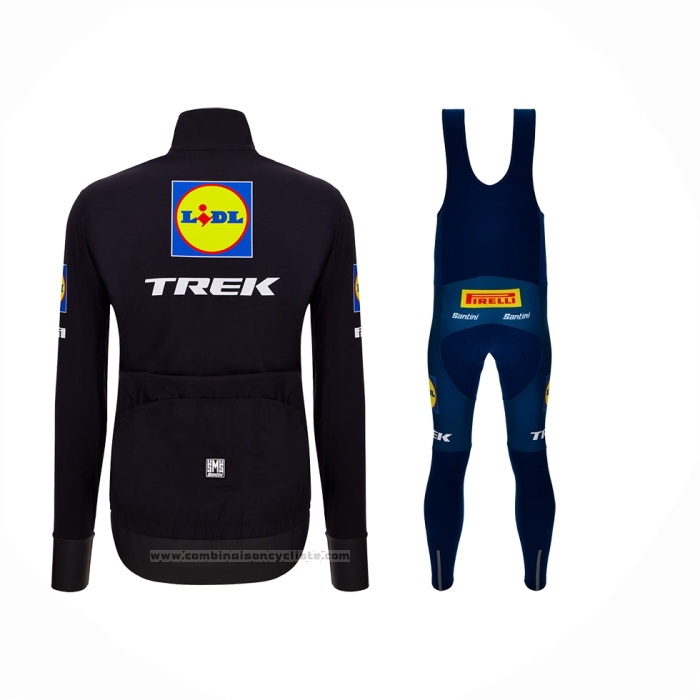 2024 Maillot Cyclisme Lidl Trek Noir Bleu Manches Longues et Cuissard